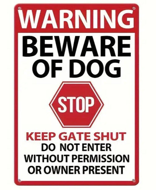 Warning Beware Of Dog Stop Keep Gate Shut Metal Sign 12" x 8" Wall Art Home & Garden:Home Décor:Plaques & Signs Cozy Home Treasures   