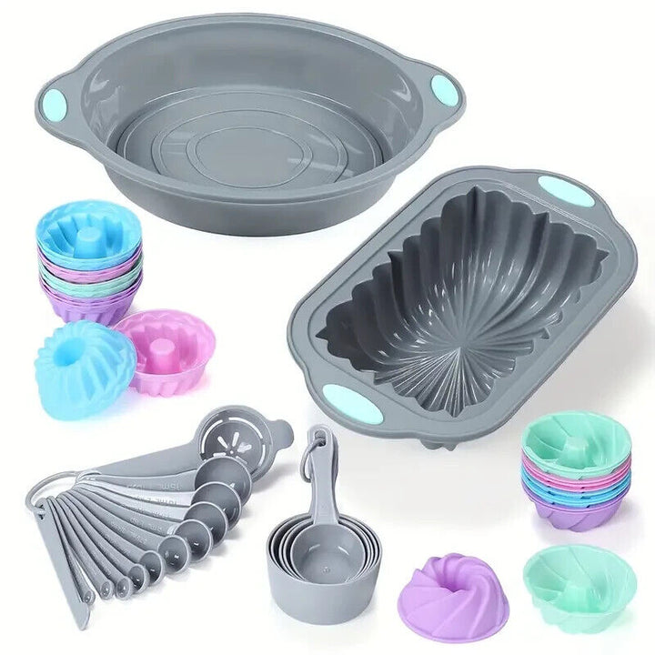 43 Piece Silicone Baking Pan Set, Hard Frame Molds, Measuring Spoons, Cup Molds Home & Garden:Kitchen, Dining & Bar:Bakeware:Cake Pans Cozy Home Treasures   