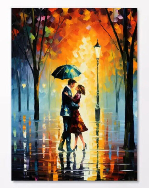 Romantic Couple Under One Umbrella Vibrant Canvas Print Framed 12" x 16" NEW! Home & Garden:Home Décor:Posters & Prints Cozy Home Treasures   