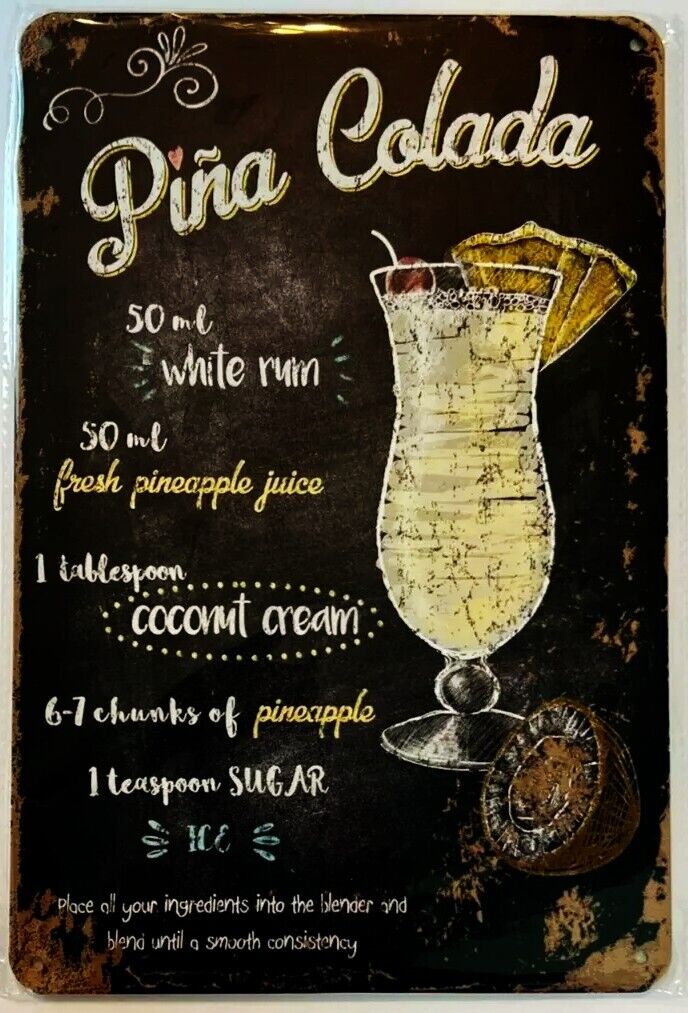 Pina Colada Popular Cocktail and Drink Mix Recipe Collection 12" x 8" Wall Art Home & Garden:Home Décor:Plaques & Signs Cozy Home Treasures   