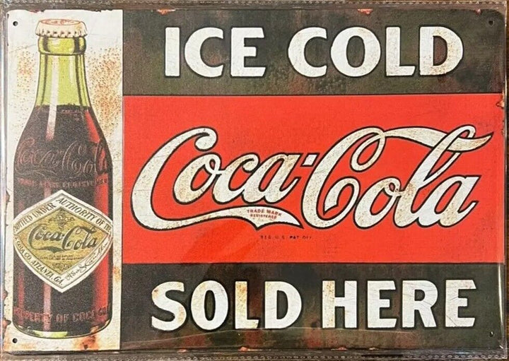 Coca-Cola Vintage Novelty Metal Sign 12" x 8" Wall Ice Cold - Sold Here Home & Garden:Home Décor:Plaques & Signs Cozy Home Treasures   