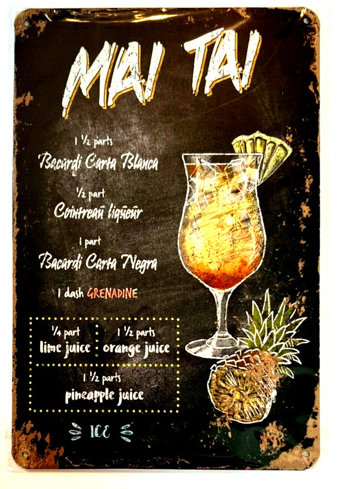 Mai Tai Cocktail and Drink Mix Recipe Collection 12" x 8" Wall Art Home & Garden:Home Décor:Plaques & Signs Cozy Home Treasures   