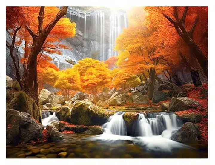 Scenic Fall Landscape Waterfall Vibrant Canvas Print Framed 12" x 16" NEW! Home & Garden:Home Décor:Posters & Prints Cozy Home Treasures   