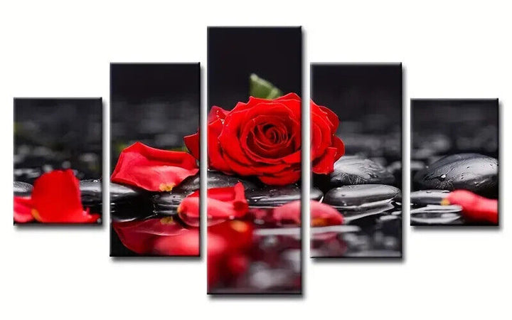 5-Piece Red Rose Peddles In The Rain High Quality Canvas Art Print Mural Home & Garden:Home Décor:Posters & Prints Classic Print Gallery   