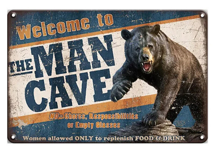 Welcome To The Man Cave Grizzly Bear  Vintage Novelty Metal Sign 8" x 12" NEW! Home & Garden:Home Décor:Plaques & Signs Cozy Home Treasures   