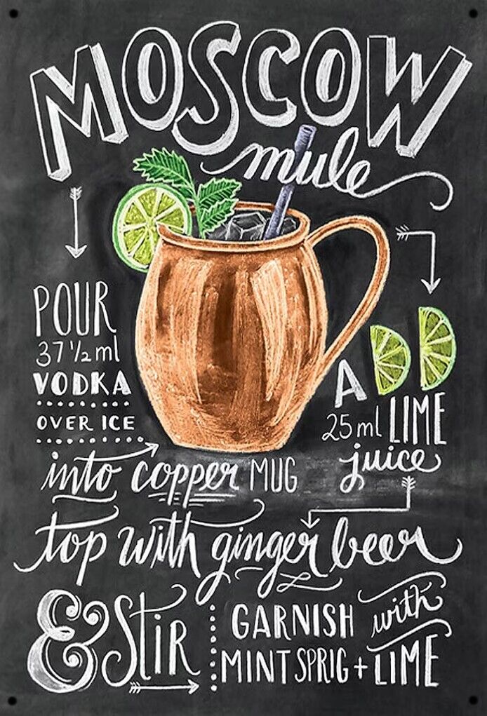 Moscow Mule Recipe Novelty metal sign, 12 x 8 Wall Art Home & Garden:Home Décor:Plaques & Signs Cozy Home Treasures   