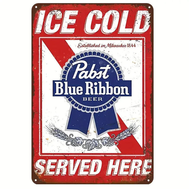 Pabst Blue Ribbon Ice Cold Beer Vintage Novelty Metal Sign 12" x 8" Wall Art Home & Garden:Home Décor:Plaques & Signs Cozy Home Treasures   