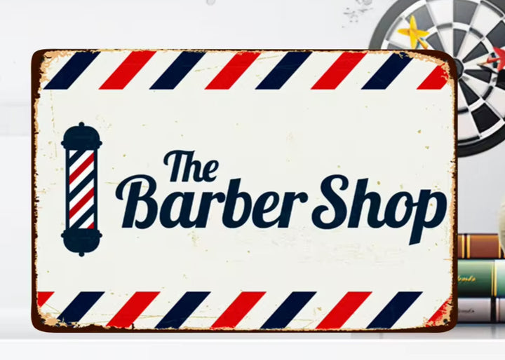 The Barber Shop Vintage Novelty Metal Sign 12" x 8" Wall Art Home & Garden:Home Décor:Plaques & Signs Cozy Home Treasures   