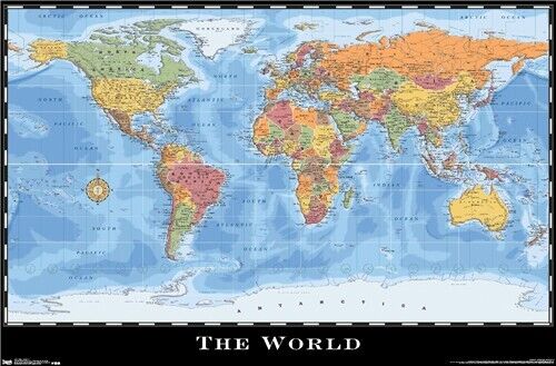 World Map Poster 22.375" x 34" NEW! Home & Garden:Home Décor:Posters & Prints Trends   