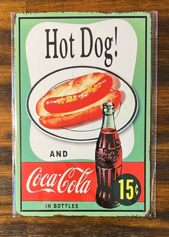 Coca-Cola & Hot Dog! Colorful Novelty Metal Sign 12" x 8" NEW! Home & Garden:Home Décor:Plaques & Signs Cozy Home Treasures   