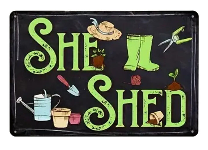 She Shed Vintage Novelty Metal Sign 12" x 8" Wall Art Home & Garden:Home Décor:Plaques & Signs Cozy Home Treasures   