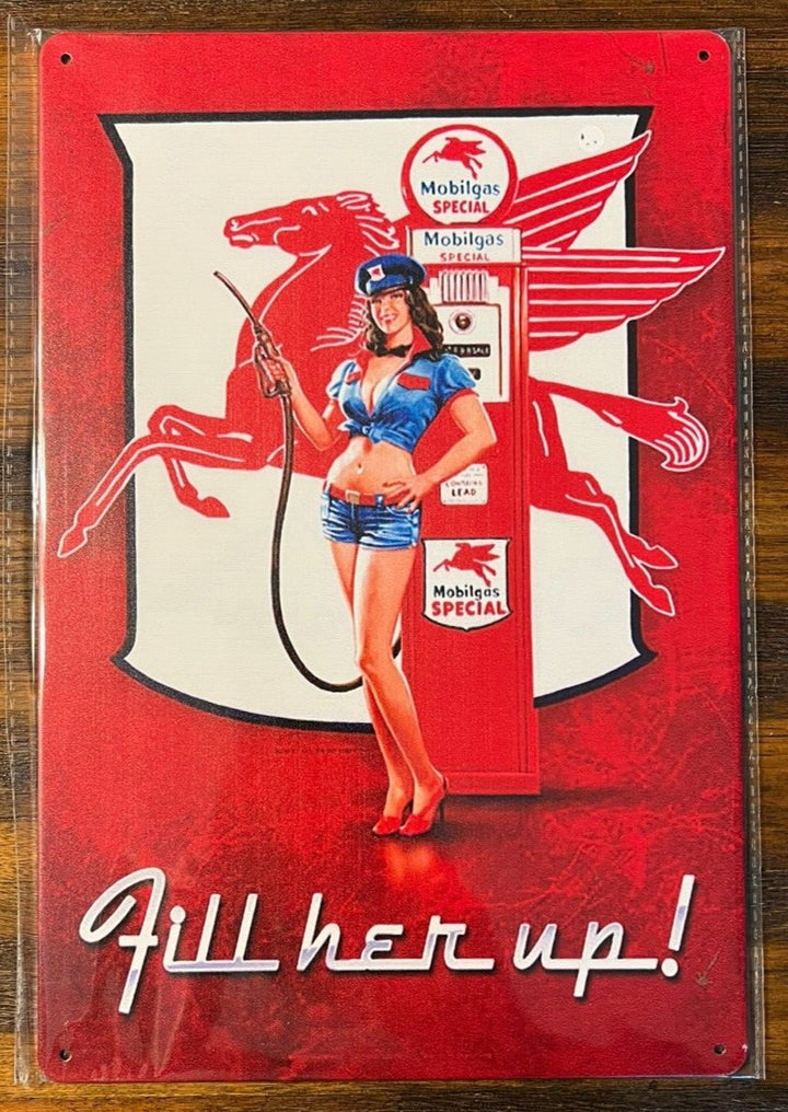 Mobilgas Mobil Gas "Fill Her Up!" Novelty Metal Sign 12" x 8" Wall Art Home & Garden:Home Décor:Plaques & Signs Cozy Home Treasures   