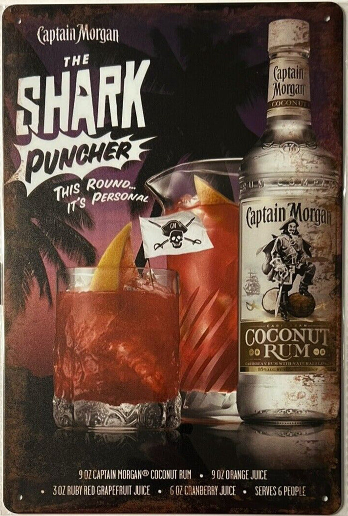 Captain Morgan Coconut Rum Shark Puncher Novelty Metal Sign 12" x 8" Wall Art Home & Garden:Home Décor:Plaques & Signs Cozy Home Treasures   