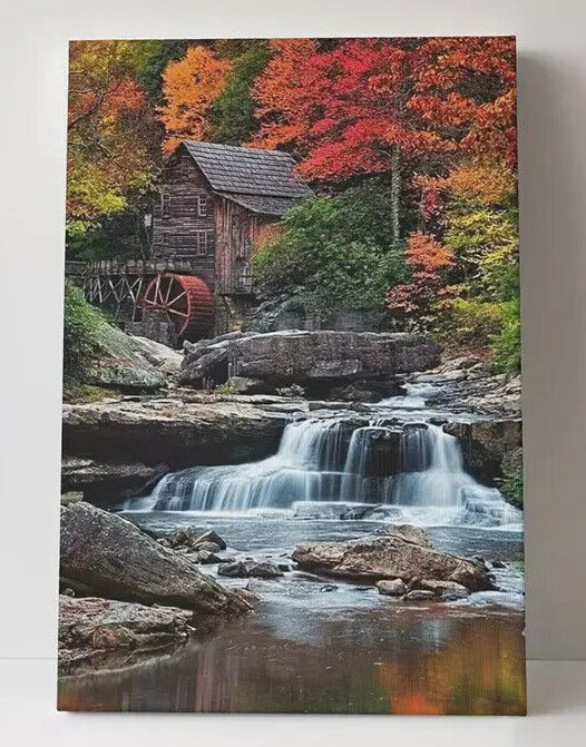 Waterfall Landscape With Water Wheel Canvas Print Framed 16" x 24" Wall Art Home & Garden:Home Décor:Posters & Prints Cozy Home Treasures   