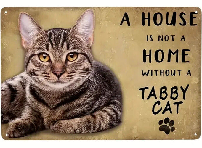 A House Is Not A Home Without A Tabby Cat Novelty Metal Sign 12" x 8" Wall Art Home & Garden:Home Décor:Plaques & Signs Cozy Home Treasures   