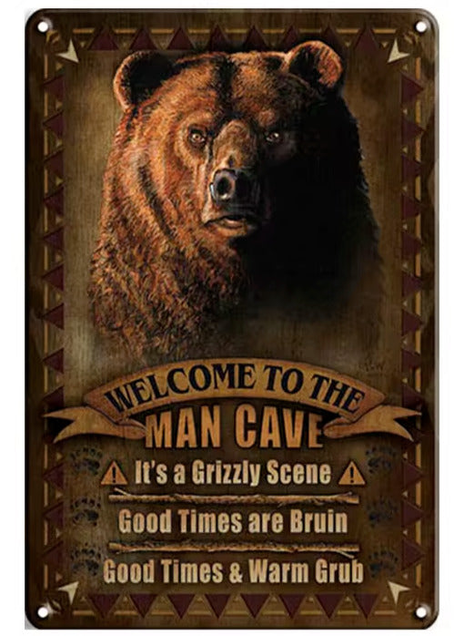 Welcome To The Man Cave It's A Grizzly Scene Novelty  12" x 8" Metal Sign Home & Garden:Home Décor:Plaques & Signs Cozy Home Treasures   