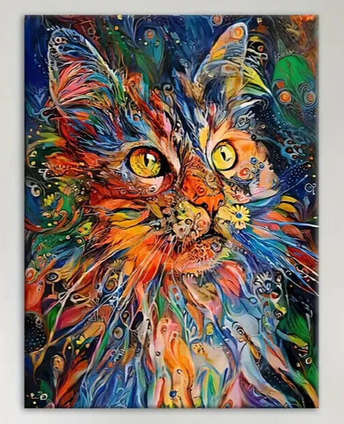 Nordic Style Vibrant Painted Cat Canvas Print Framed 12" x 16" NEW! Home & Garden:Home Décor:Posters & Prints Cozy Home Treasures   