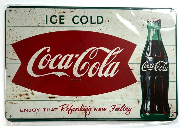 Coca-Cola Ice Cold Coca-Cola Vintage Novelty Metal Sign 12" x 8" Wall Art Home & Garden:Home Décor:Plaques & Signs Cozy Home Treasures   