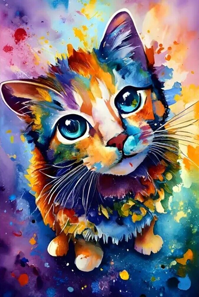 Contemporary Art Vibrant Cat Canvas Print 15.7" x 23.6" Stunning! NEW! Home & Garden:Home Décor:Posters & Prints Classic Print Gallery   