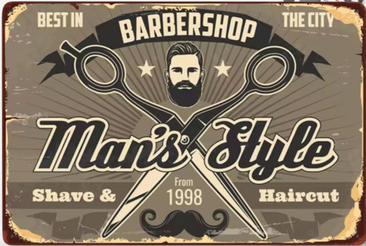 Barber Shop Man's Style Shave & Cut Vintage Novelty Metal Sign 12" x 8" Wall Art Home & Garden:Home Décor:Plaques & Signs Cozy Home Treasures   