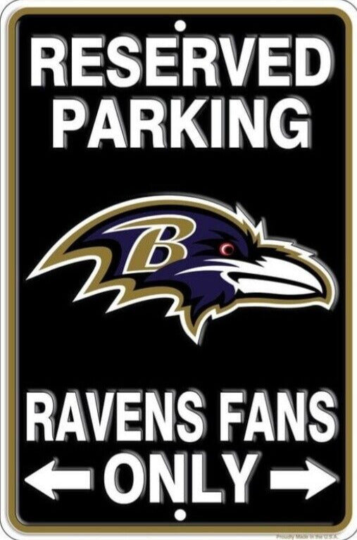 Reserved Parking Ravens Fans Only Embossed Metal Licensed Sign 8" x 12" Home & Garden:Home Décor:Plaques & Signs Signs4Fun   