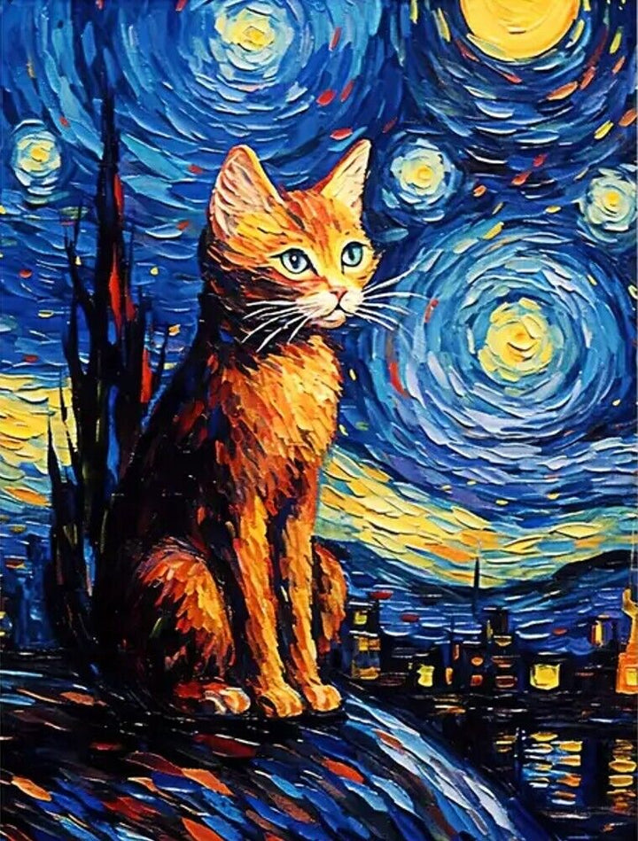 Orange Cat Abstract Starry Sky Vibrant Canvas Art Print 15.7" x 19.6" NEW! Home & Garden:Home Décor:Posters & Prints Classic Print Gallery   