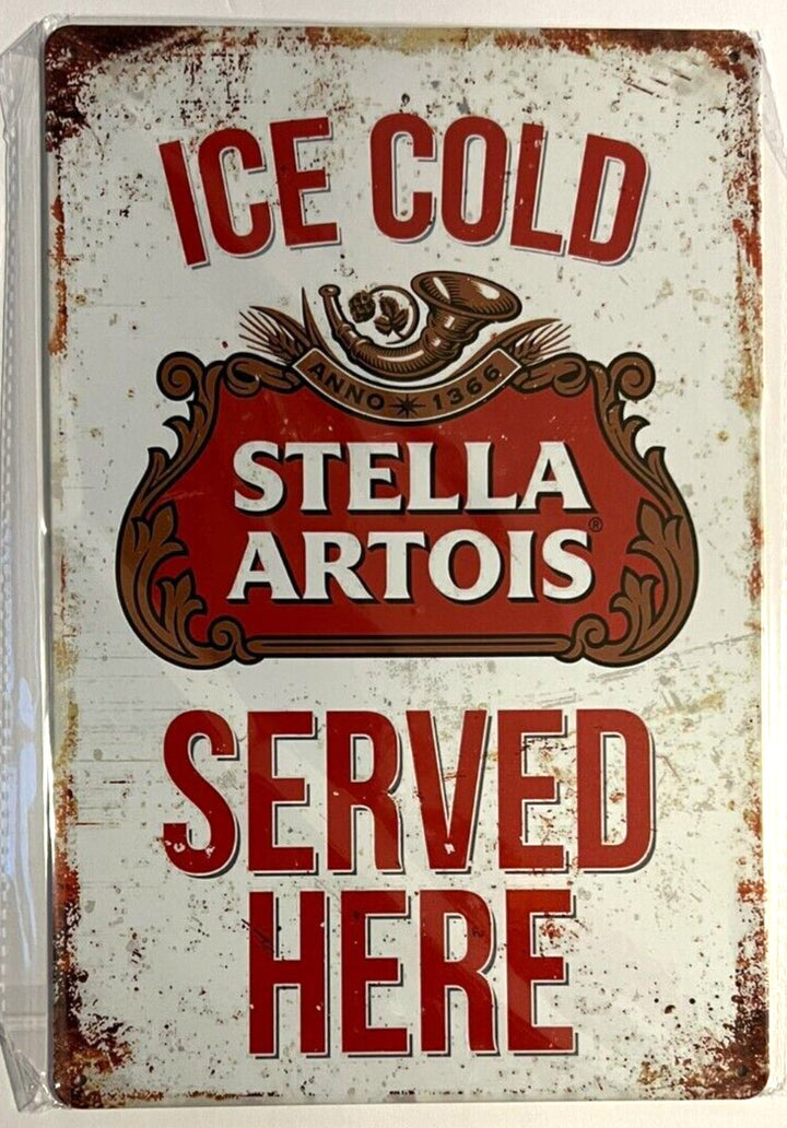 Ice Cold Stella Artois Served Here Novelty Metal Sign 12" x 8" NEW! Home & Garden:Home Décor:Plaques & Signs Cozy Home Treasures   