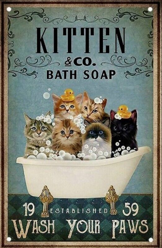 Kitten & Co. Bath Soap Vintage Novelty Metal Sign 12" x 8" Wall Art Home & Garden:Home Décor:Plaques & Signs Cozy Home Treasures   