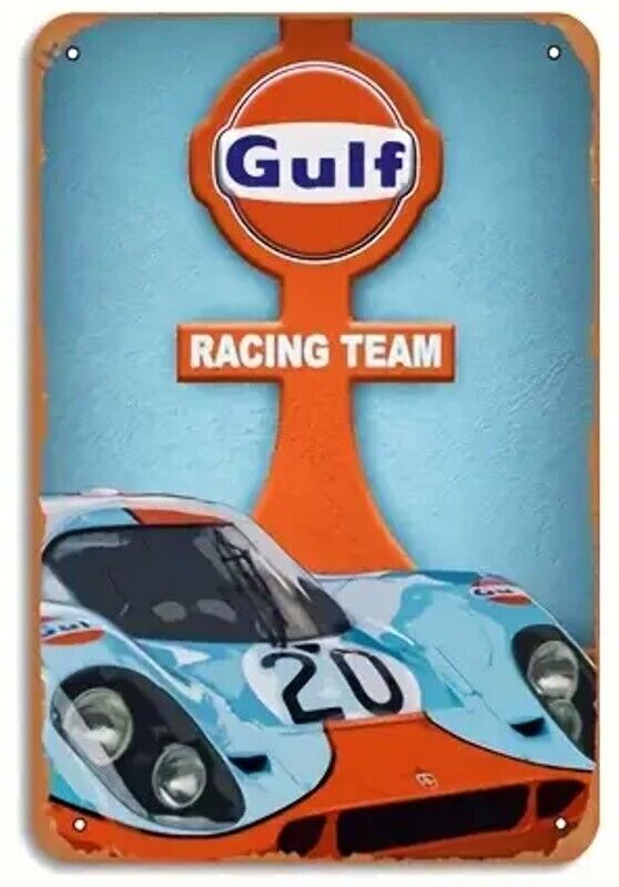 Gulf Racing Team  Novelty Metal Sign 12" x 8" Wall Art Home & Garden:Home Décor:Plaques & Signs Cozy Home Treasures   