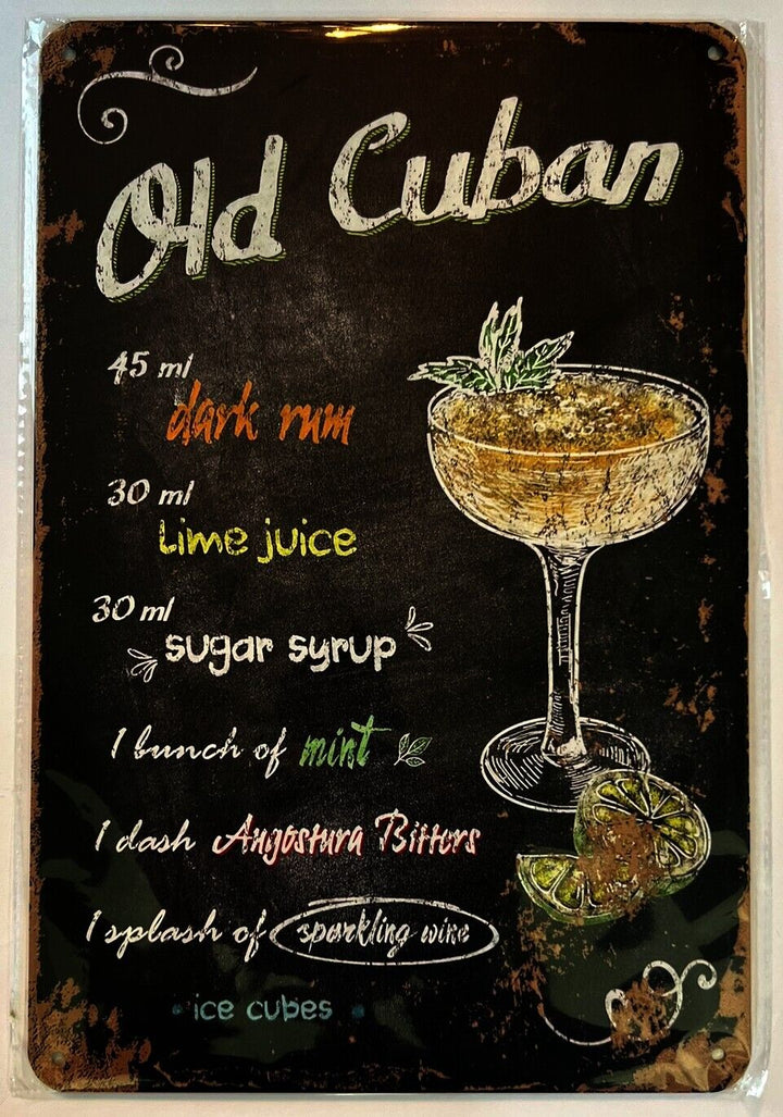 Old Cuban Cocktail and Drink Mix Recipe Collection 12" x 8" Wall Art Home & Garden:Home Décor:Plaques & Signs Cozy Home Treasures   