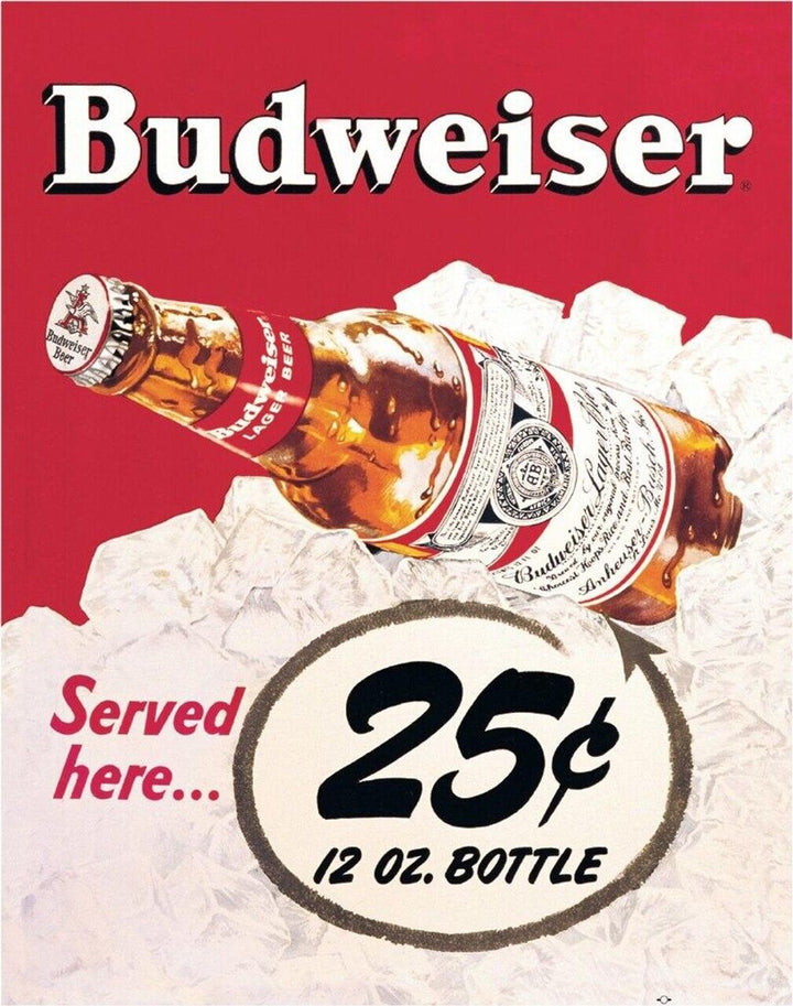 Budweiser  Beer Served Here 25 Cents Vintage Novelty Sign 16" x 12.5" Home & Garden:Home Décor:Plaques & Signs Desperate Enterprises   