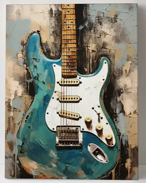 Artistic Teal Blue Guitar Canvas Print Framed 12" x 16" NEW! Home & Garden:Home Décor:Posters & Prints Cozy Home Treasures   