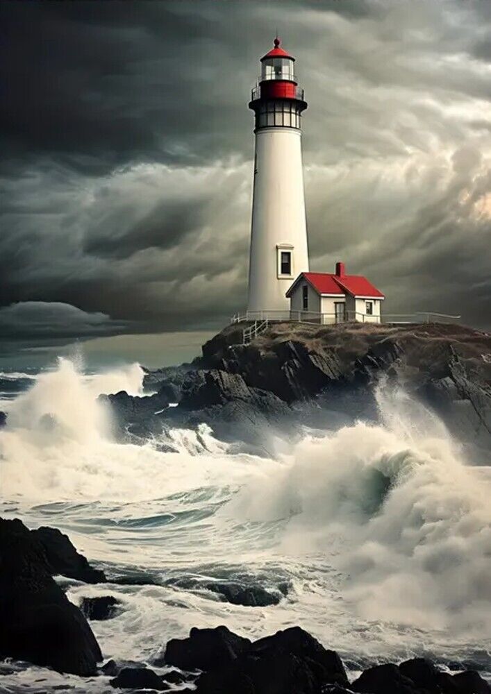 Stunning Lighthouse With Waves Crashing Canvas Art Print 16" x 20" Wall Art  Cozy Home Treasures   