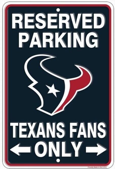 Reserved Parking Texans Fans Only Embossed Metal Licensed Parking Sign 8" x 12" Home & Garden:Home Décor:Plaques & Signs Signs4Fun   