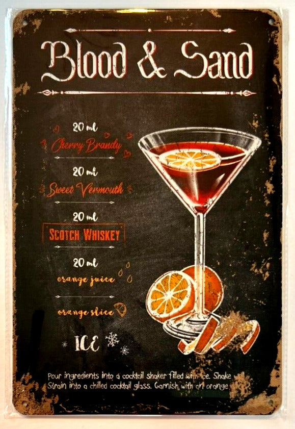 Blood & Sand Cocktail and Drink Mix Recipe Collection 12" x 8" Wall Art Home & Garden:Home Décor:Plaques & Signs Cozy Home Treasures   