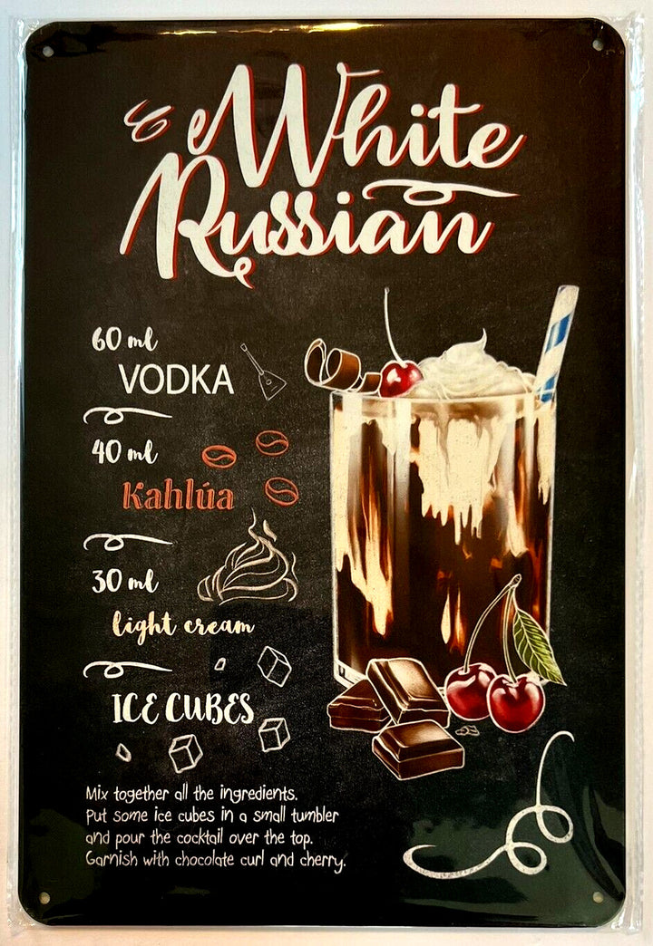 White Russian Cocktail and Drink Mix Recipe Collection 12" x 8" Wall Art Home & Garden:Home Décor:Plaques & Signs Cozy Home Treasures   