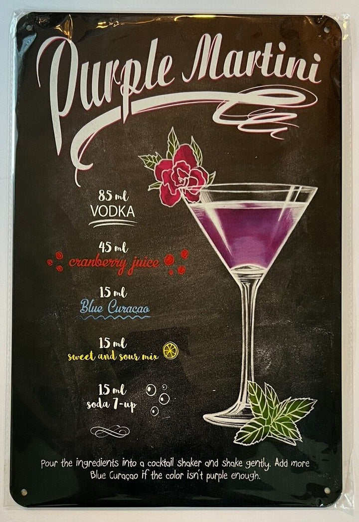 Purple Martini Cocktail and Drink Mix Recipe Collection 12" x 8" Wall Art Home & Garden:Home Décor:Plaques & Signs Cozy Home Treasures   