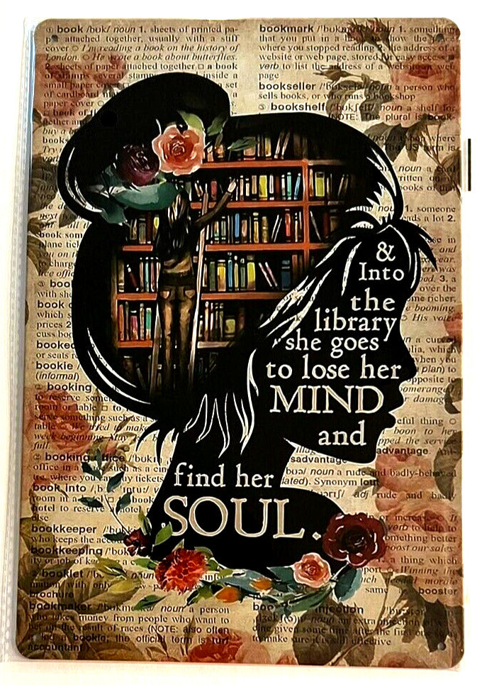 Into The Library She Goes To Lose Her Mind 8" x 12" Vintage Novelty Metal Sign Home & Garden:Home Décor:Plaques & Signs Cozy Home Treasures   