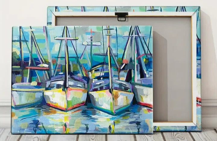 Boats In The Harbor Nautical Artistic Canvas Print Framed 12" x 16" Wall Art Home & Garden:Home Décor:Posters & Prints Unbranded   