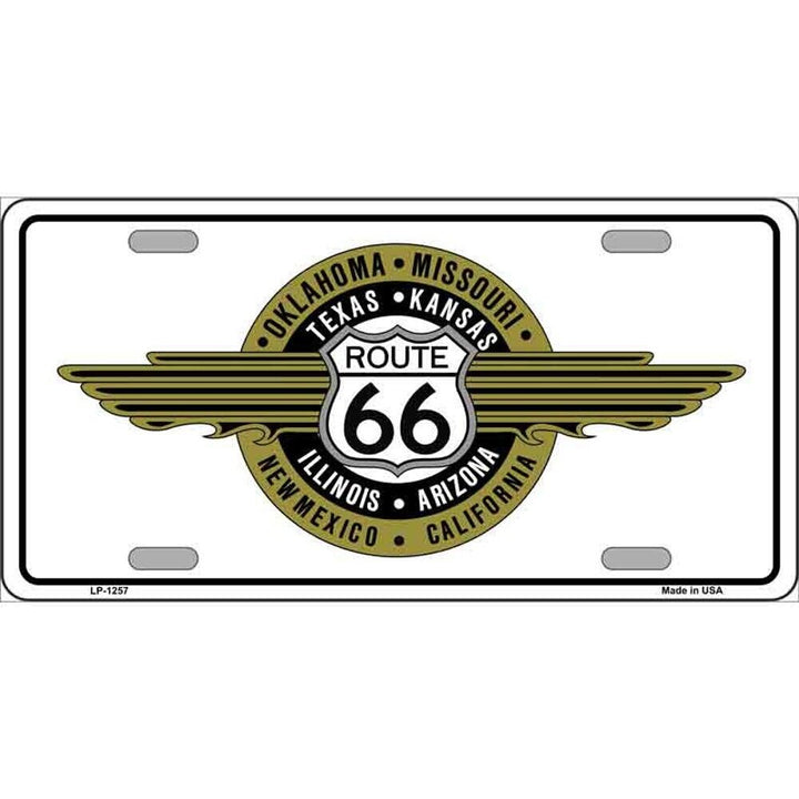 Route 66 White & Gold Metal Novelty License Plate eBay Motors:Parts & Accessories:Car & Truck Parts & Accessories:Exterior Parts & Accessories:License Plates & Frames Unbranded   