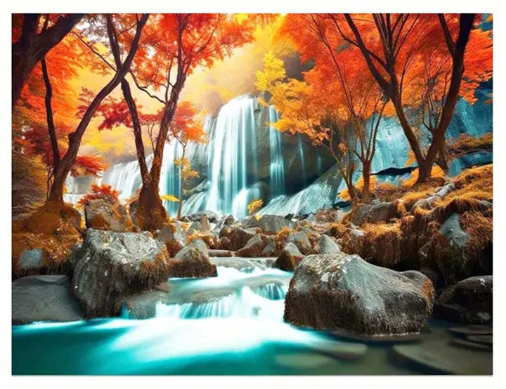 Scenic Fall Landscape Waterfall Vibrant Canvas Print Framed 12" x 16" NEW! Home & Garden:Home Décor:Posters & Prints Cozy Home Treasures   