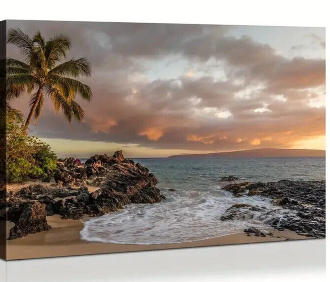 Palm Trees On Beach At Sunset Vibrant Canvas Print Framed 12" x 16" NEW! Home & Garden:Home Décor:Posters & Prints Cozy Home Treasures   