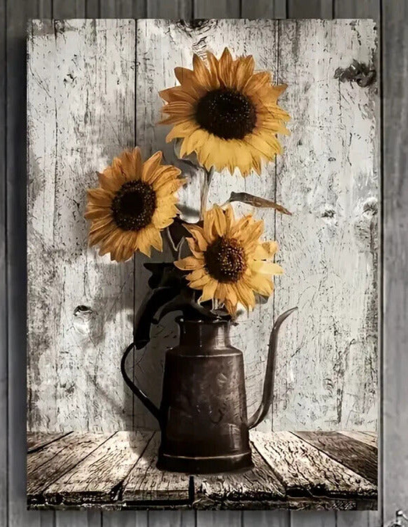 Rustic Sunflowers In A Watering Can Canvas Print Framed 11.8" x 15.7" Wall Art  Cozy Home Treasures   