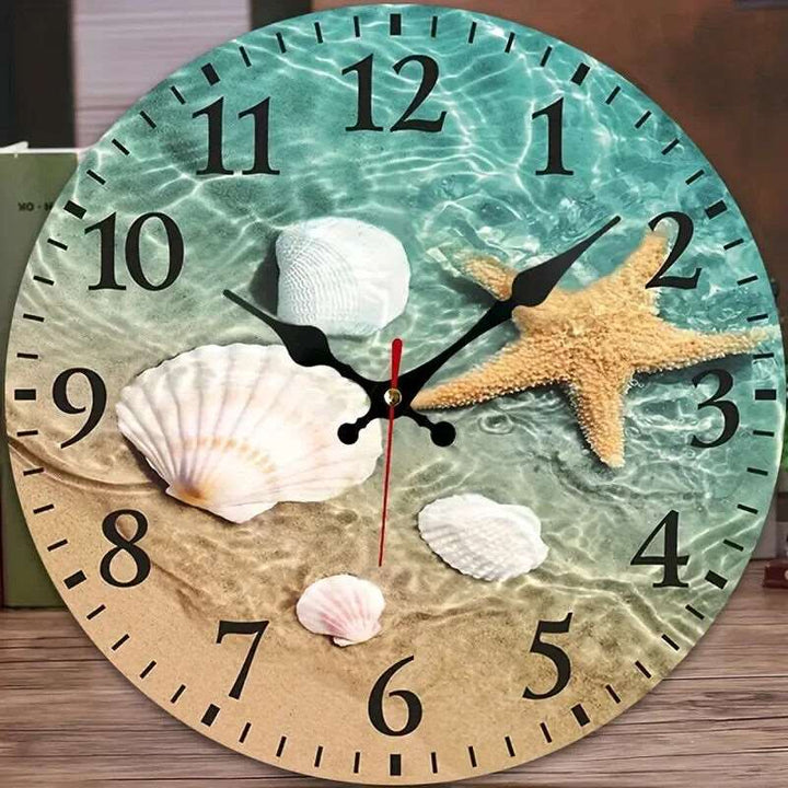 12 Inch Round Seashells By The Seashore Silent Easy to Read Wall Clock NEW!  Cozy Home Treasures   