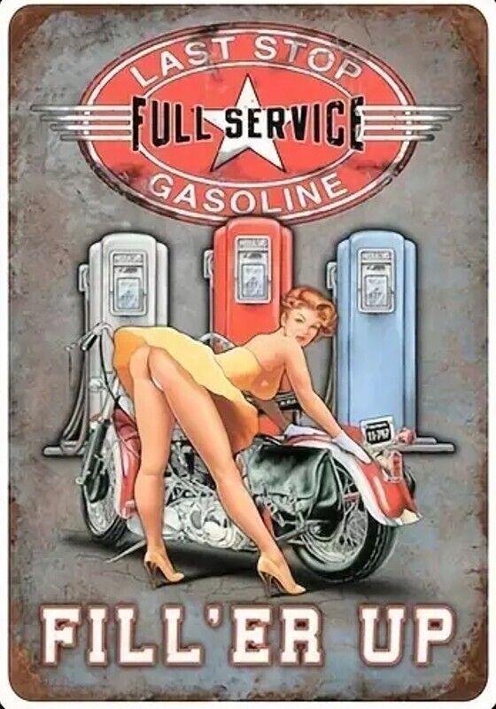 Last Stop Full Service Gasoline Fill'er Up Novelty Metal Sign 12 x 8 Wall Art Home & Garden:Home Décor:Plaques & Signs Cozy Home Treasures   