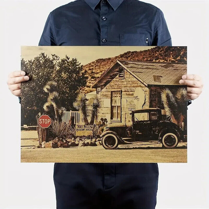 Scenic Roadside Vintage Car Retro Kraft Paper Poster 14" x 20" NEW! Home & Garden:Home Décor:Posters & Prints Kraft Poster Works   