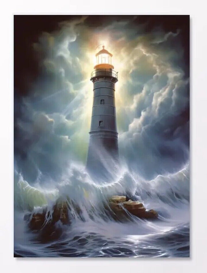 Lighthouse In A Storm Vibrant Canvas Print Framed 12" x 16" Home & Garden:Home Décor:Posters & Prints Cozy Home Treasures   