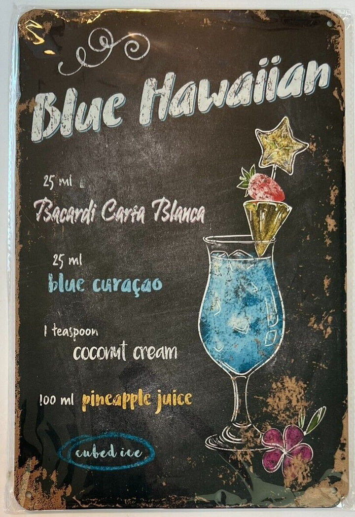 Blue Hawaiian Cocktail and Drink Mix Recipe Collection 12" x 8" Wall Art Home & Garden:Home Décor:Plaques & Signs Cozy Home Treasures   