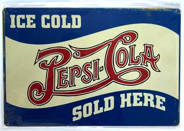 Pepsi-Cola Pepsi Ice Cold Sold Here Vintage Novelty Metal Sign 12" x 8" Wall Art