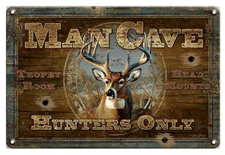 Man Cave "Hunters Only"  Rustic Novelty Metal Sign 8" x 12" NEW! Home & Garden:Home Décor:Plaques & Signs Cozy Home Treasures   